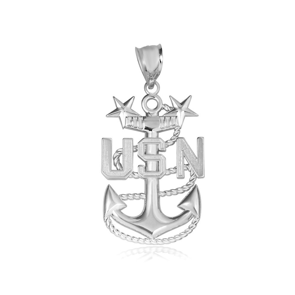 925 Sterling Silver US Navy Master Chief Petty Officer Anchor Pendant Necklace - Picture 4 of 5